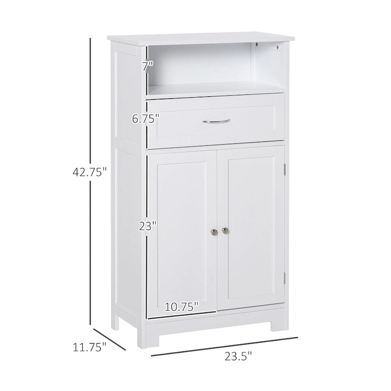 Meuble de rangement au sol autoportant blanc/gris/marron, assemblage par une seule personne