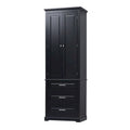 Meuble de Rangement Haut Autoportant Noir / Gris / Blanc – 3 Étagères et 3 Tiroirs, Assemblage par 1 Personne