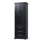 Meuble de Rangement Haut Autoportant Noir / Gris / Blanc – 3 Étagères et 3 Tiroirs, Assemblage par 1 Personne