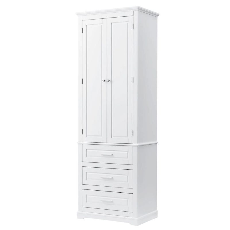 Meuble de Rangement Haut Autoportant Noir / Gris / Blanc – 3 Étagères et 3 Tiroirs, Assemblage par 1 Personne