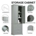 Meuble de Rangement Haut Autoportant Noir / Gris / Blanc – 3 Étagères et 3 Tiroirs, Assemblage par 1 Personne
