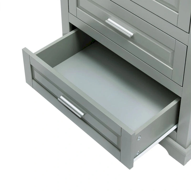 Meuble de Rangement Haut Autoportant Noir / Gris / Blanc – 3 Étagères et 3 Tiroirs, Assemblage par 1 Personne
