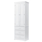 Meuble de Rangement Haut Autoportant Noir / Gris / Blanc – 3 Étagères et 3 Tiroirs, Assemblage par 1 Personne