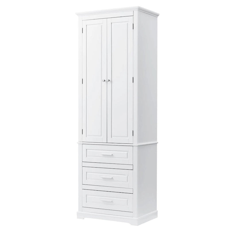 Meuble de Rangement Haut Autoportant Noir / Gris / Blanc – 3 Étagères et 3 Tiroirs, Assemblage par 1 Personne