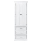 Meuble de Rangement Haut Autoportant Noir / Gris / Blanc – 3 Étagères et 3 Tiroirs, Assemblage par 1 Personne