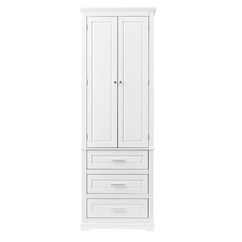 Meuble de Rangement Haut Autoportant Noir / Gris / Blanc – 3 Étagères et 3 Tiroirs, Assemblage par 1 Personne