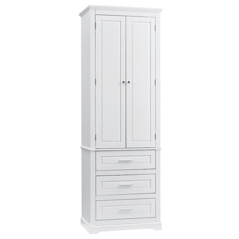 Meuble de Rangement Haut Autoportant Noir / Gris / Blanc – 3 Étagères et 3 Tiroirs, Assemblage par 1 Personne