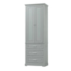 Meuble de Rangement Haut Autoportant Noir / Gris / Blanc – 3 Étagères et 3 Tiroirs, Assemblage par 1 Personne