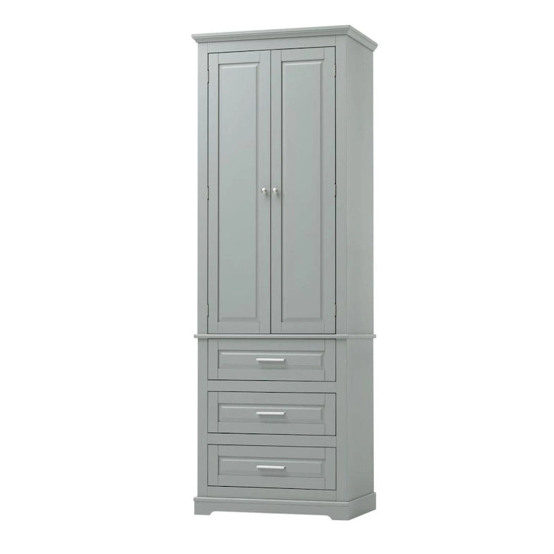 Meuble de Rangement Haut Autoportant Noir / Gris / Blanc – 3 Étagères et 3 Tiroirs, Assemblage par 1 Personne