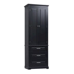 Meuble de Rangement Haut Autoportant Noir / Gris / Blanc – 3 Étagères et 3 Tiroirs, Assemblage par 1 Personne