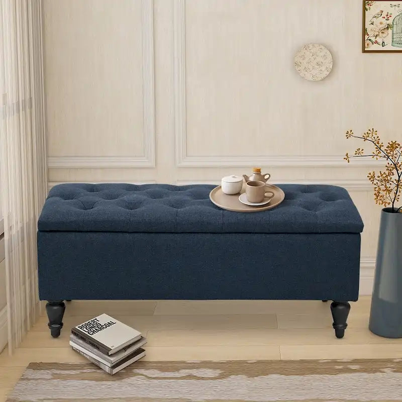 Banc de rangement capitonné de 38 pouces – Bleu denim / Beige / Havane / Gris – 1 place