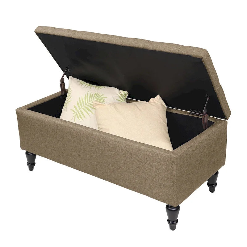 Banc de rangement capitonné de 38 pouces – Bleu denim / Beige / Havane / Gris – 1 place
