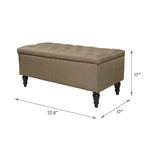 Banc de rangement capitonné de 38 pouces – Bleu denim / Beige / Havane / Gris – 1 place