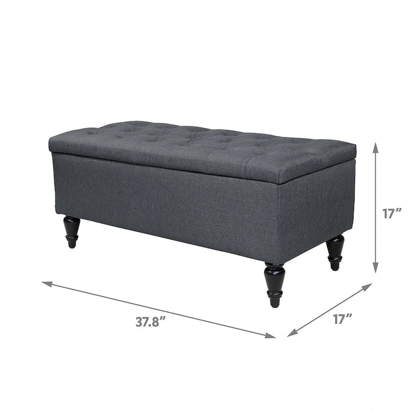 Banc de rangement capitonné de 38 pouces – Bleu denim / Beige / Havane / Gris – 1 place