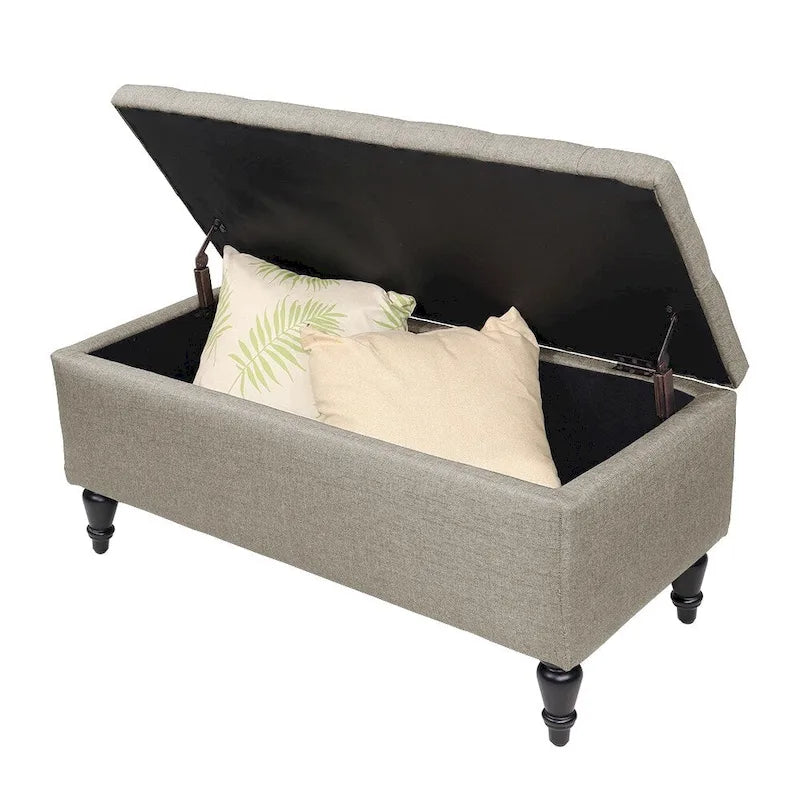 Banc de rangement capitonné de 38 pouces – Bleu denim / Beige / Havane / Gris – 1 place
