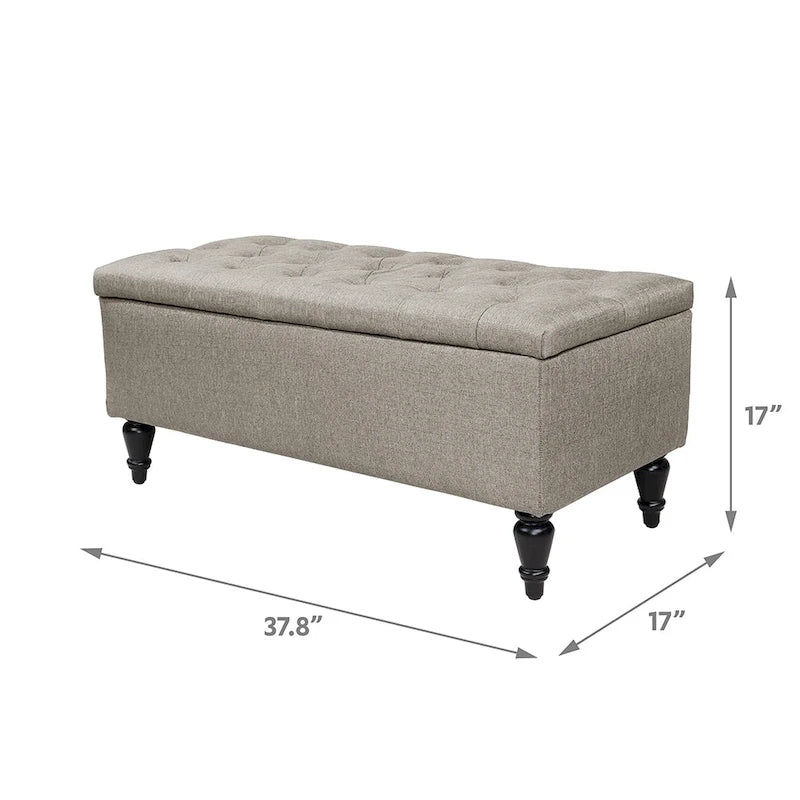 Banc de rangement capitonné de 38 pouces – Bleu denim / Beige / Havane / Gris – 1 place