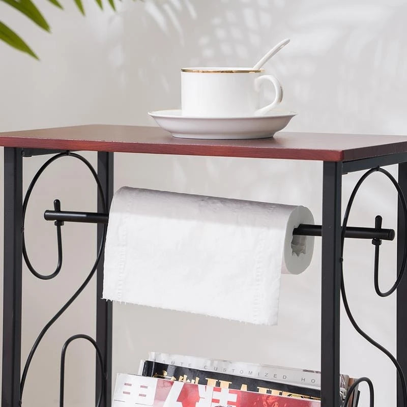 Dessertes de salle de bain en métal marron avec porte-revues et porte-papier toilette