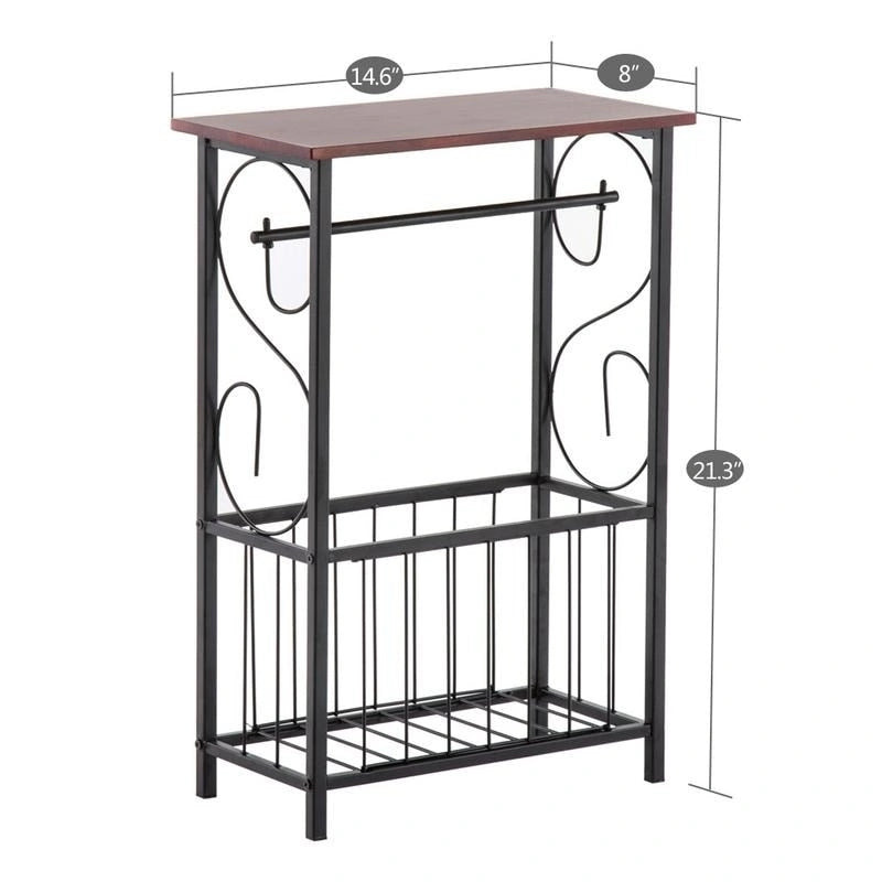 Dessertes de salle de bain en métal marron avec porte-revues et porte-papier toilette