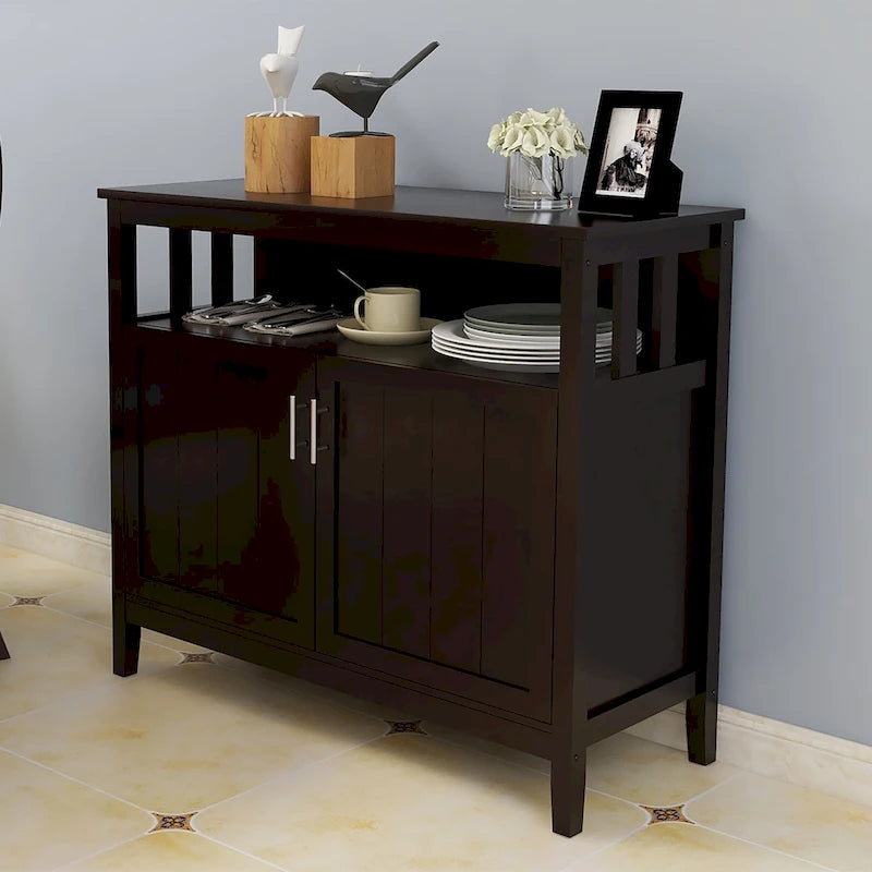 Buffet de cuisine blanc/marron avec étagère réglable – 2 portes