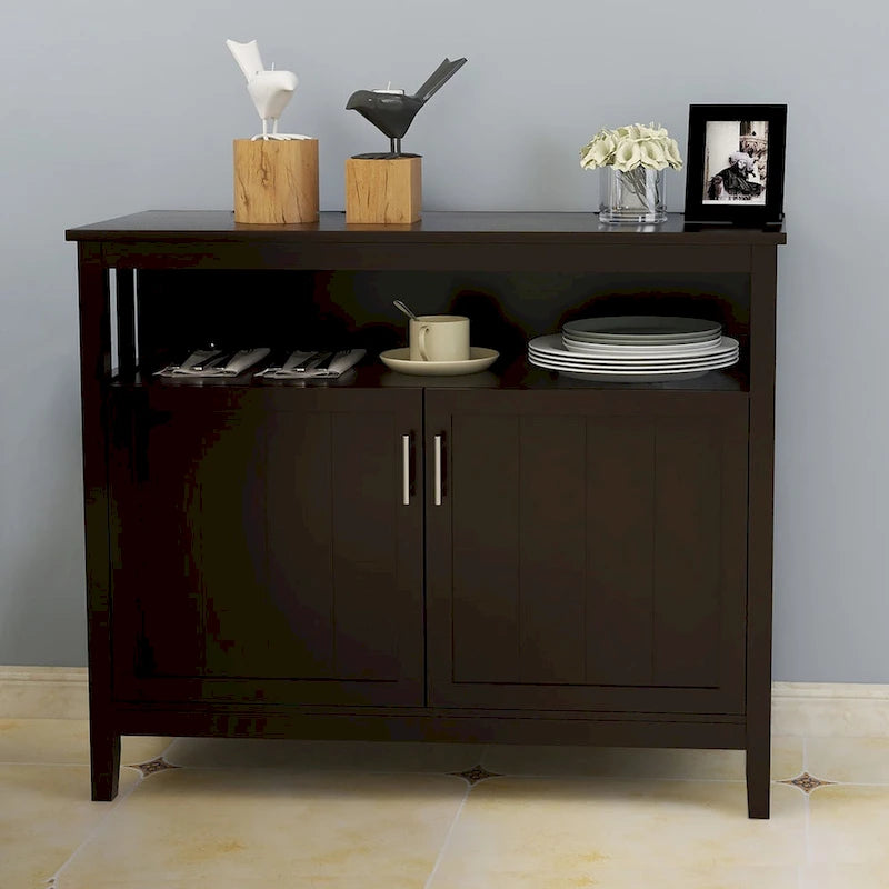 Buffet de cuisine blanc/marron avec étagère réglable – 2 portes