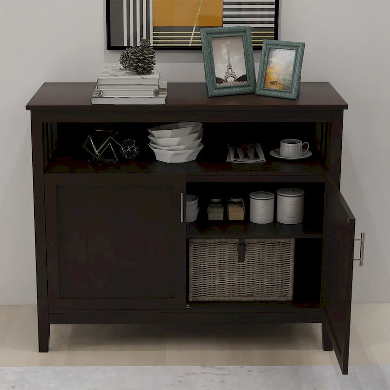 Buffet de cuisine blanc/marron avec étagère réglable – 2 portes