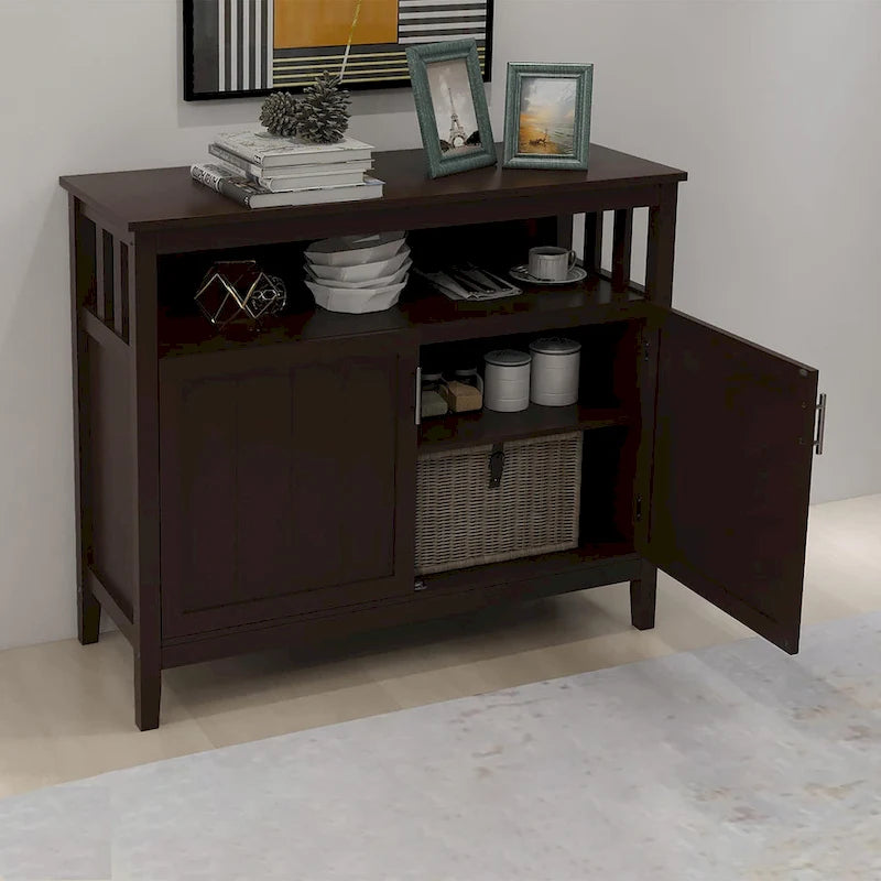 Buffet de cuisine blanc/marron avec étagère réglable – 2 portes