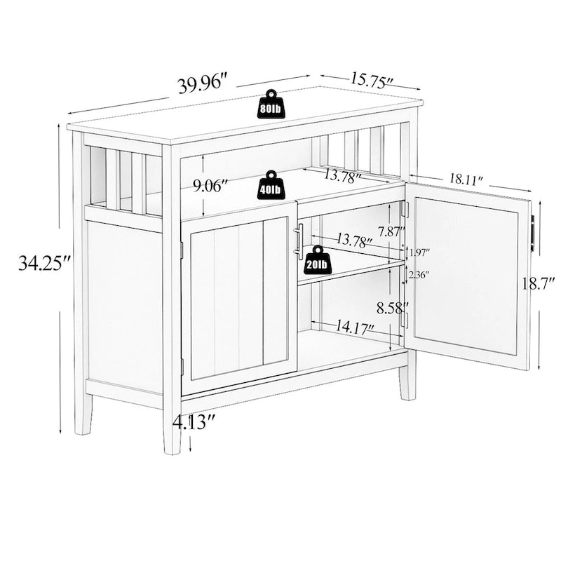 Buffet de cuisine blanc/marron avec étagère réglable – 2 portes