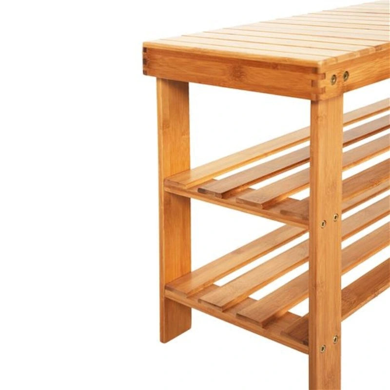 Banc à chaussures 3 niveaux en bambou marron, 1 place