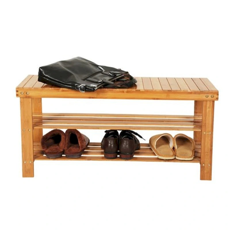 Banc à chaussures 3 niveaux en bambou marron, 1 place