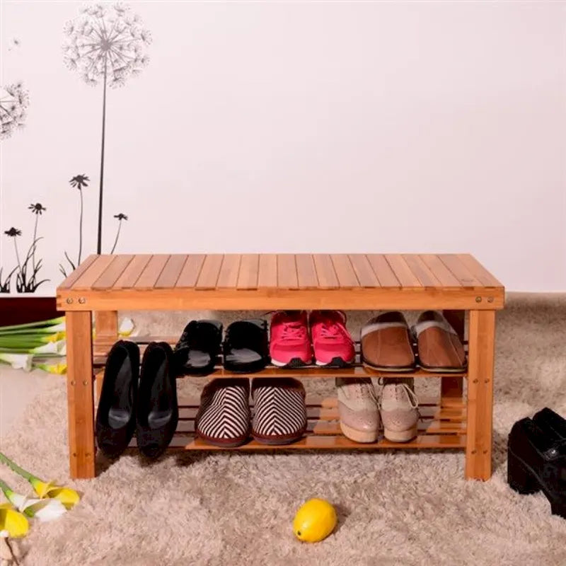 Banc à chaussures 3 niveaux en bambou marron, 1 place
