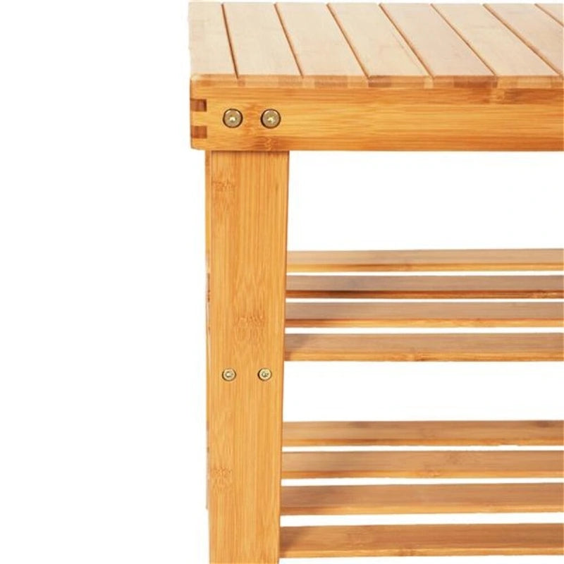 Banc à chaussures 3 niveaux en bambou marron, 1 place
