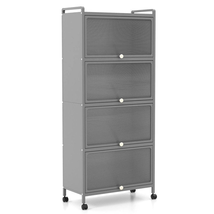 Étagère de rangement de cuisine roulante noire à 5 niveaux avec portes relevables, pour 1 personne
