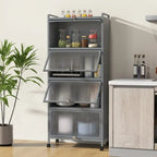 Étagère de rangement de cuisine roulante noire à 5 niveaux avec portes relevables, pour 1 personne