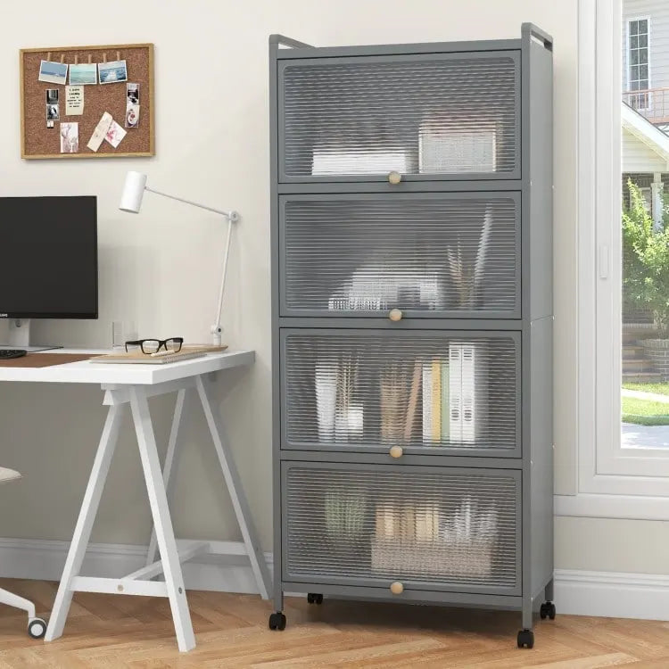 Étagère de rangement de cuisine roulante noire à 5 niveaux avec portes relevables, pour 1 personne