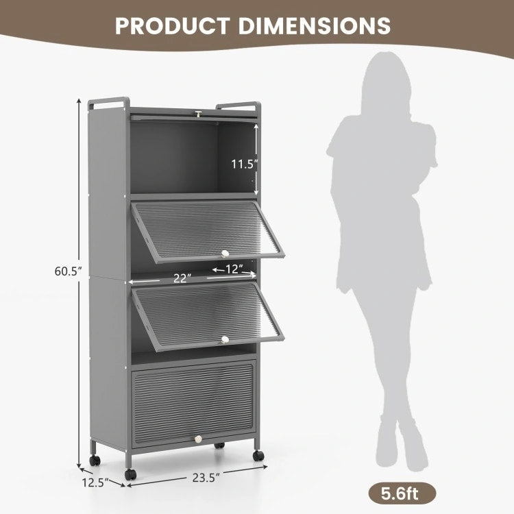 Étagère de rangement de cuisine roulante noire à 5 niveaux avec portes relevables, pour 1 personne