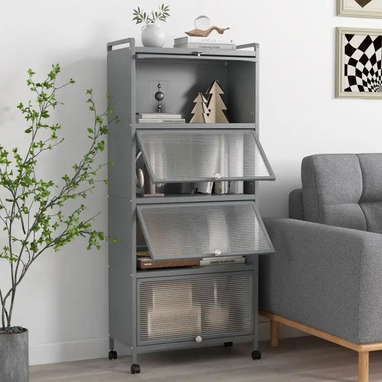 Étagère de rangement de cuisine roulante noire à 5 niveaux avec portes relevables, pour 1 personne