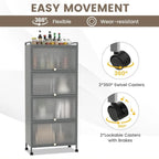 Étagère de rangement de cuisine roulante noire à 5 niveaux avec portes relevables, pour 1 personne