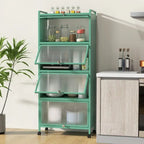 Étagère de rangement de cuisine roulante noire à 5 niveaux avec portes relevables, pour 1 personne