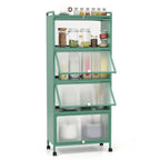 Étagère de rangement de cuisine roulante noire à 5 niveaux avec portes relevables, pour 1 personne