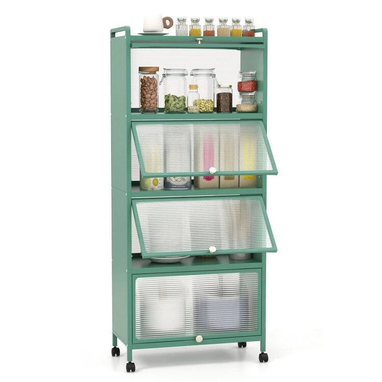 Étagère de rangement de cuisine roulante noire à 5 niveaux avec portes relevables, pour 1 personne