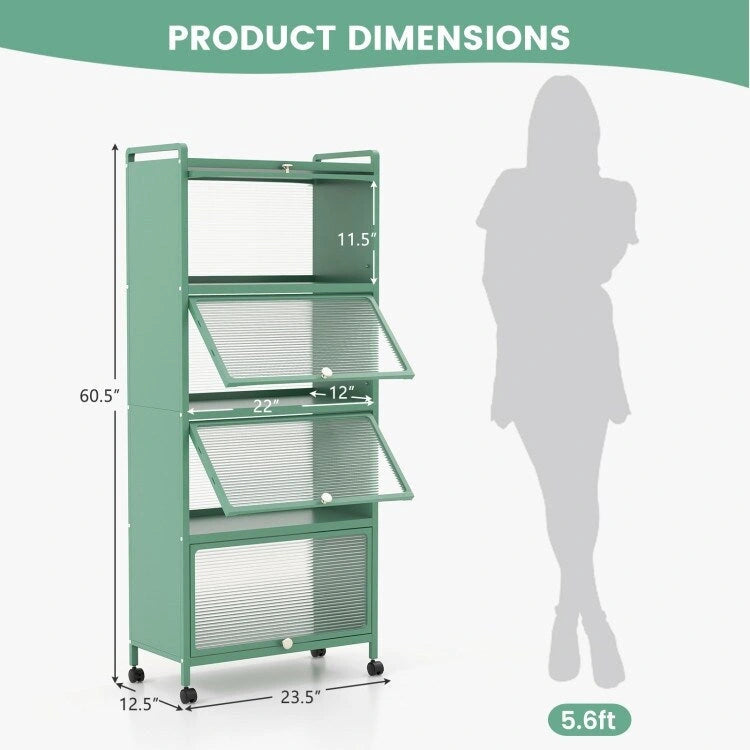 Étagère de rangement de cuisine roulante noire à 5 niveaux avec portes relevables, pour 1 personne