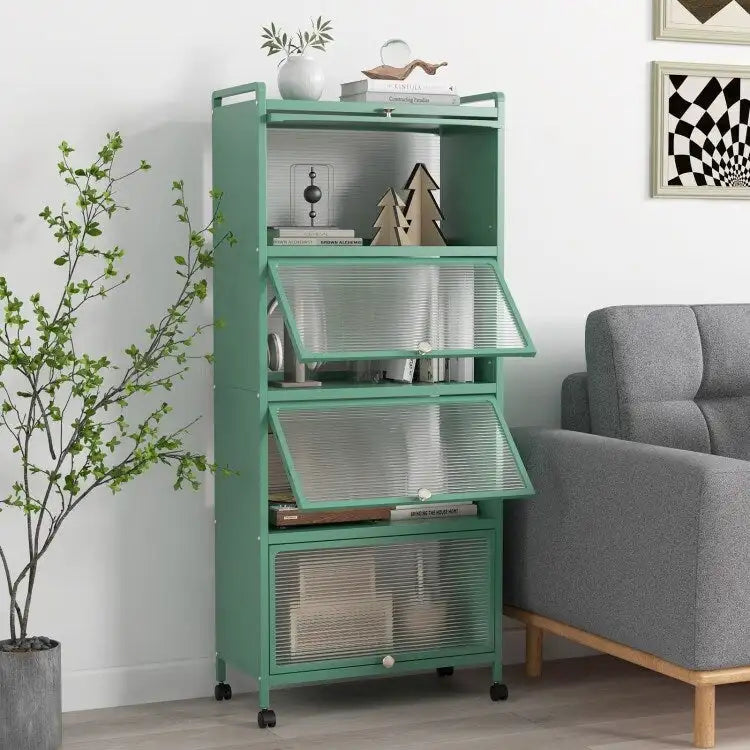Étagère de rangement de cuisine roulante noire à 5 niveaux avec portes relevables, pour 1 personne