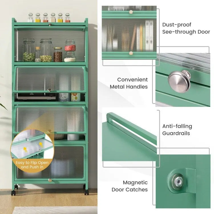 Étagère de rangement de cuisine roulante noire à 5 niveaux avec portes relevables, pour 1 personne
