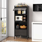 Étagère de rangement de cuisine roulante noire à 5 niveaux avec portes relevables, pour 1 personne