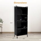 Étagère de rangement de cuisine roulante noire à 5 niveaux avec portes relevables, pour 1 personne