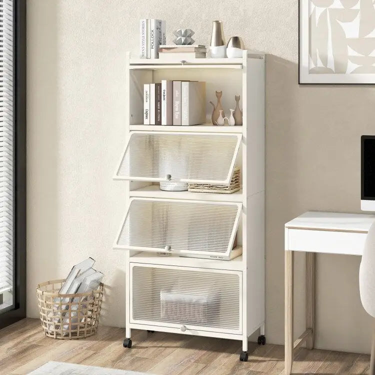 Étagère de rangement de cuisine roulante noire à 5 niveaux avec portes relevables, pour 1 personne