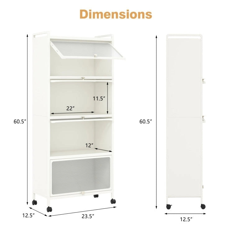 Étagère de rangement de cuisine roulante noire à 5 niveaux avec portes relevables, pour 1 personne