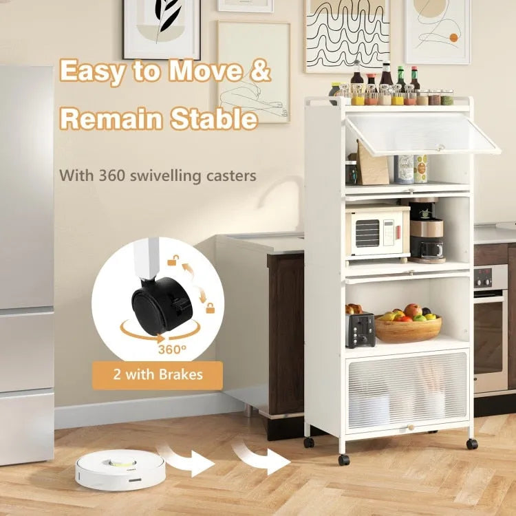 Étagère de rangement de cuisine roulante noire à 5 niveaux avec portes relevables, pour 1 personne