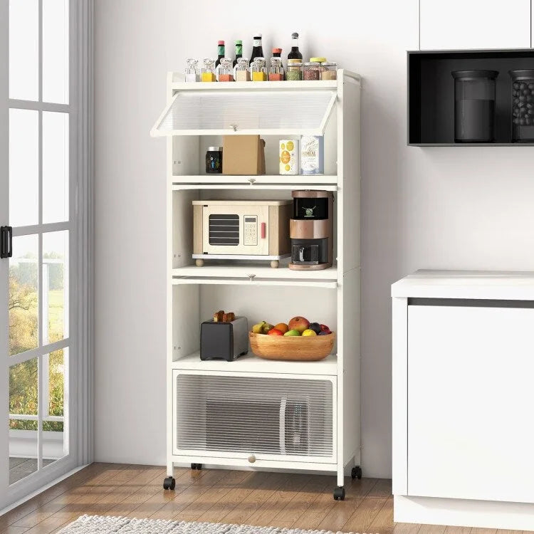 Étagère de rangement de cuisine roulante noire à 5 niveaux avec portes relevables, pour 1 personne