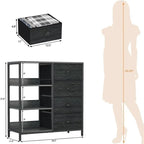 Commode blanche / brun rustique / noire à 4 tiroirs avec étagère latérale à 3 niveaux, 1-2 personnes